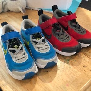 2 pairs boys Nikes with velcro size 13c